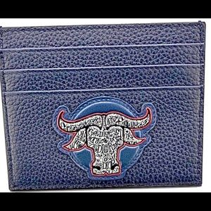 Dior & STUSSY Grained Calfskin Ox Head Card Holder Navy Blue 2021 edition